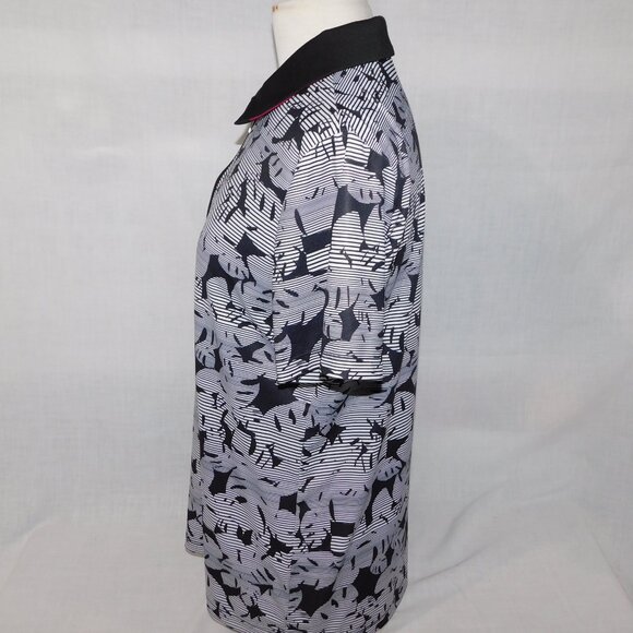 Coral Bay Womens PL Petite L Black White Striped Leaves Golf Polo Shirt 1/4 Zip - Picture 8 of 11